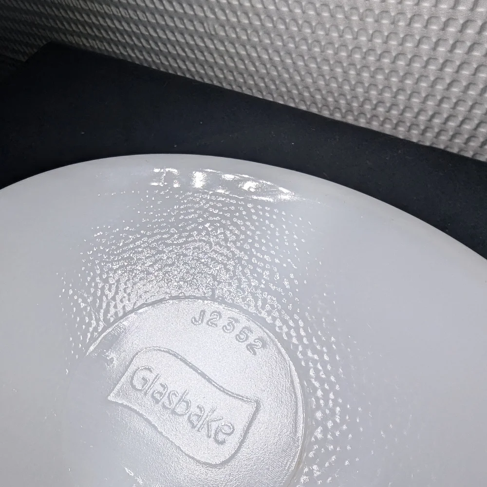 1970’s Glasbake USA Serving Dish. Oval Divided Milk Glass Dish with Oliv…